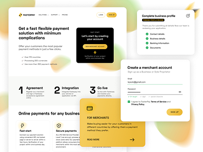 Fasterpay redesign concept black blobs card clean homepage landing page login form payment service services simple ui user interfaces ux website yellow