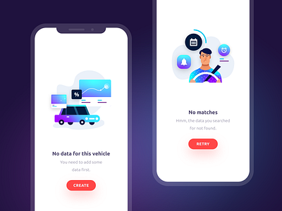 Fuelio - Empty states app car chart charts driver empty empty screen empty state empty states emptystate fuelio gradient illustration neon person sad face ui design uidesign vehicle