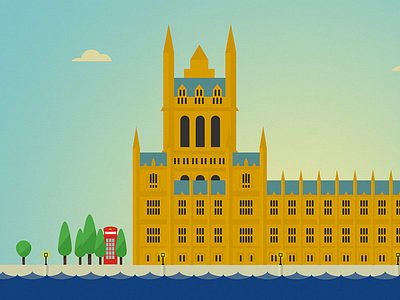 LONDON series, 1 of 14: House of Parliament architecture buildings house of parliament illustration london river telephone trees water