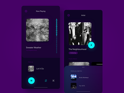 Music App: Now Playing and Artist screens app artist dark app minimal modern music music app ui ux