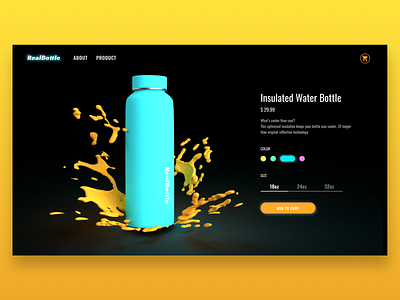 E-commerce water bottle product page 3d dark dark ui ecommerce ecommerce shop figma product page product page design shopping ui ux web design