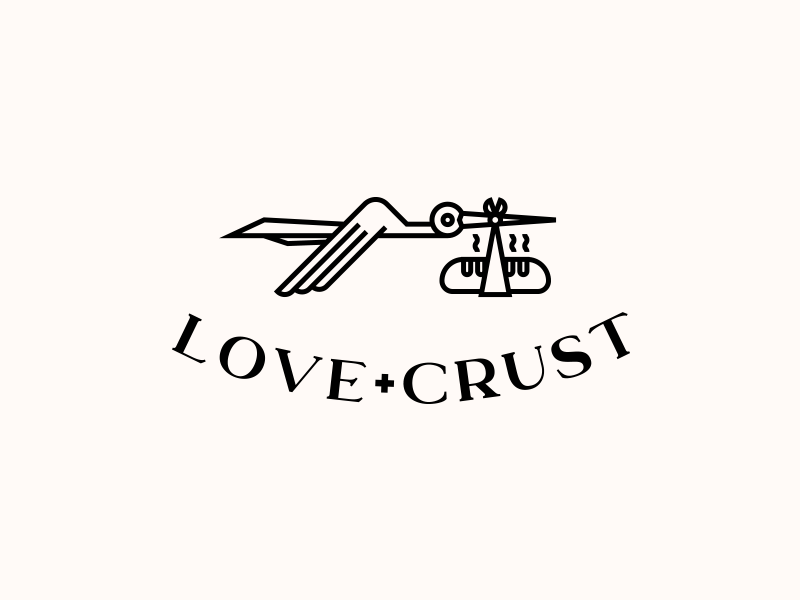 LOVE+CRUST. Logo Design animated bake bakery bird black bread crust family food linear lithuania logo logotype love minimal stark