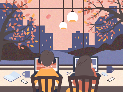 Illustration - Afternoon afternoon book building cafe city couple design illustration illustrator light tree work