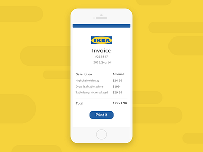 Daily UI 046 Invoice adobe adobe xd adobexd app app design dailyui dailyuichallenge design ikea illustration illustrator invoice invoice design ui user experience user interface ux vector