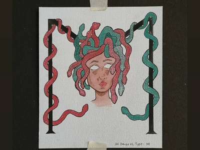 36 Days of Type - M 36 days of type 36 days of type m greek mythology hand lettering handmade illustration letter lettering medusa painting typography watercolor