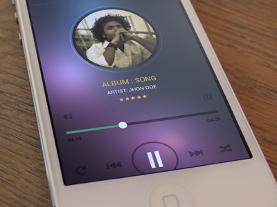 music player artist controls design flat ios mobile music player repeat shuffle sound volume