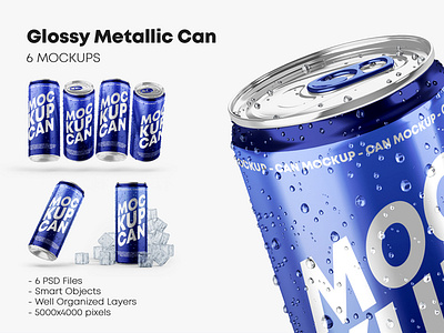 Glossy Metallic Can Mockup Set 330ml aluminium beer beverage cans cider condensation drink can drinks energy eye level shot metal mock up mockup set soda can soft drinks water drops
