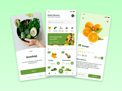 Groshop - Grocery App Design android app design figma green groceries groceries app grocery inspiration ios ios app ios app design mobile mobile app mobile app design ui uidesign ux uxdesign