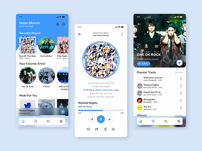 Ongaku - Music & Podcast App Design android android app design app design blue figma inspiration ios ios app ios design mobile mobile app mobile design music music player podcast product design ui uidesign ux uxdesign