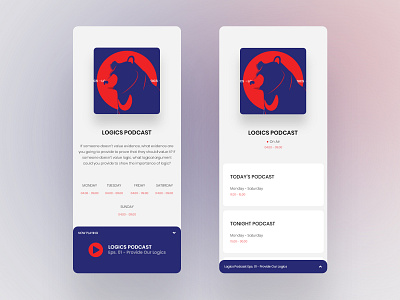 LOGICS Podcast UI branding clean design flat minimal mobile mobile app design navy podcast red ui ux web