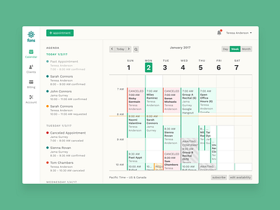 Agenda and Weekly Calendar for Fons