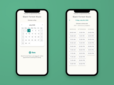 Date and Time Selection Steps for Booking Widget