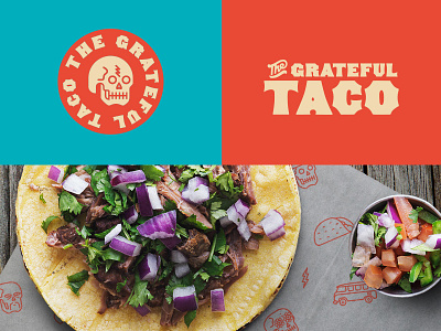 The Grateful Taco blue brand branding food icons logo mexican orange taco