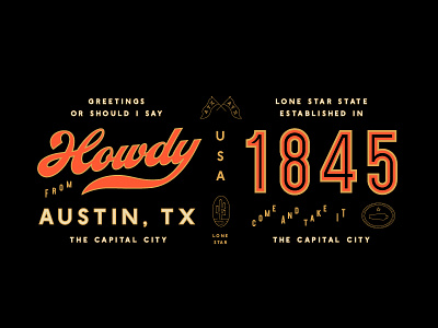 Howdy Ya'll austin badge badges design gold texas type typograhy vintage