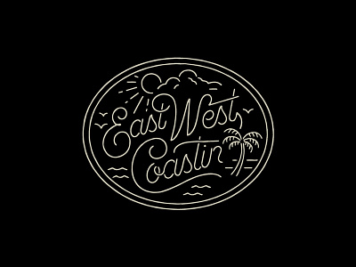 East West Coastin' badge beach florida icon palmtree script typography vintage