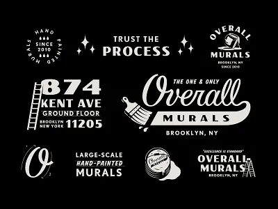 Overall Murals badges branding brush logo murals painting script signpainter