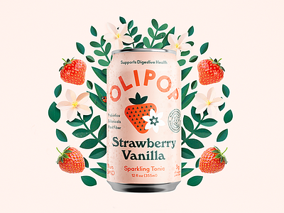Olipoppin branding can leaves organic packaging sparkling strawberry