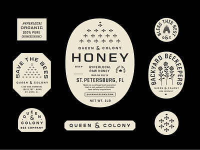 Q&C bees branding flowers honey label packaging queen