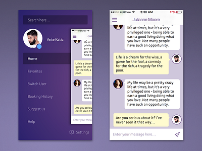 Mobile app menu & chat chat menu sketch 3 ui ux