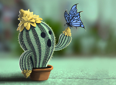 Unlikely Friendship butterfly cactus cute design friends illustration little small