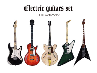 Watercolor electric guitars set art guitars illustration music rock set of illustrations watercolor