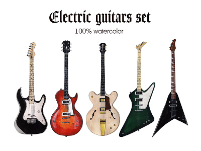 Watercolor electric guitars set