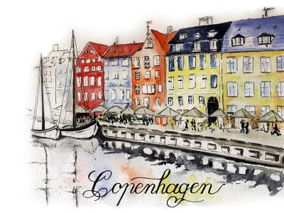 Copenhagen - watercolor illustration art card copenhagen postcards training watercolor