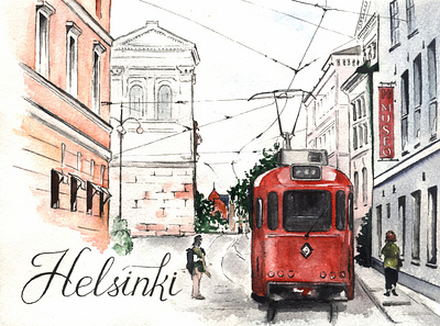 Helsinki - watercolor illustration art card finland helsinki illustration postcard poster watercolor