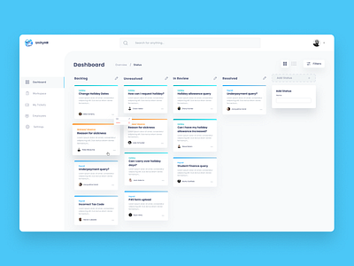 UnityHR - Ticket Management platform for HR dashboard design hr project management ui web