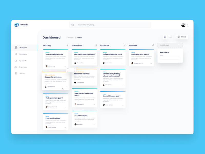 UnityHR - Ticket Management platform for HR by Jake Wood 👋 on Dribbble