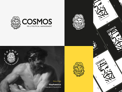 Cosmos Pr & Political Management Branding branding cosmos hephaestus line art logo design logotype mythology stroke illustration