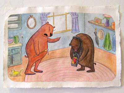 Closed Heart bears cat childrens illustration illustration kitchen watercolor