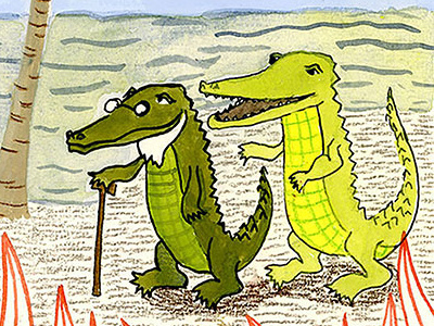 Alligator Fathers Day Gladys Web alligators animals color pencil gouache illustration