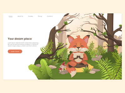 Homepage design background design flat forest fox homepage illustration meditation nature ui