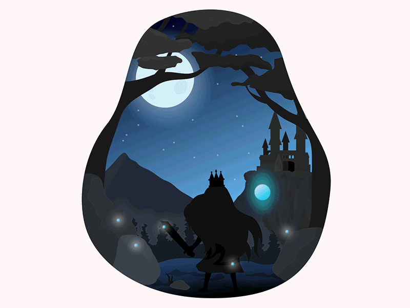 Night castle landscape with girl and dragon adobe illustrator after effect animation castle dragon flat girl moon moons motion night vector