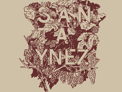 Santa Ynez line art logo one color screen print vintage