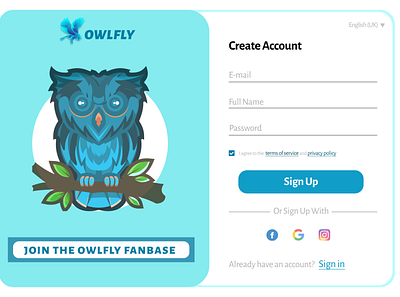 OwlFly Sign Up Page sign up