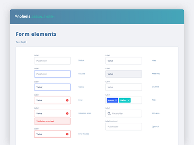 Text fields states - Nologis Design System