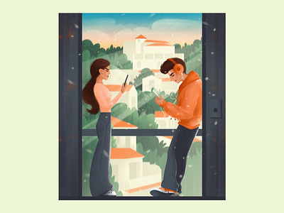 Elevator ride ❤️ boy branding character connection couple design elevator flat girl illustration internet mobile people photoshop ride texture