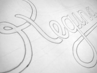 Shot Regina hand lettering logotype pencil sketch