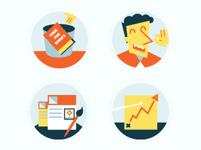 Icons - Pinpoint Social blue characters icons illustration orange texture website yellow