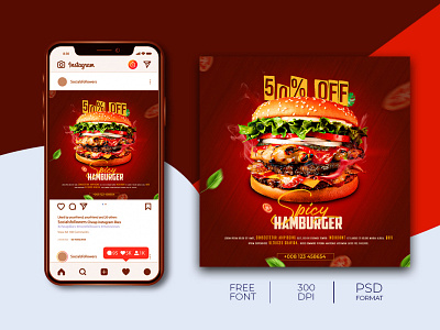 Spicy Hamburger || Social Media Post branding red