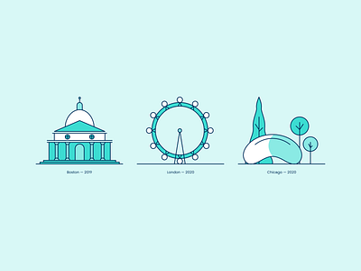 City Icons – Boston, London, Chicago boston chicago city city branding city illustration cloud gate event flat icons icon icon design iconography icons illustration london london eye state house uk united states usa