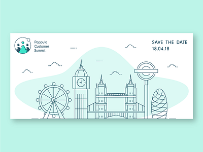 London Skyline - Save the Date Illustration big ben brand conference event illustration london london eye outline poppulo save the date skyline tower bridge