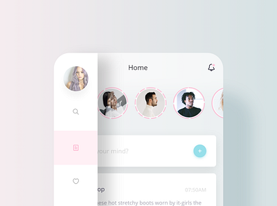 Social App UI - Menu Bar adobexd app app design design dribbble ios menu menu bar posts profile slider story ui uidesign uiux ux uxdesign