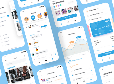 Fitness and Social App UI adobexd app cart chart chat design fitness ios messages payment social store ui uidesign uiux ux uxdesign