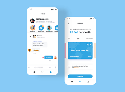 Fitness and Social Community App UI adobexd app billing chat community design ios message payment social store ui uidesign uiux ux uxdesign visa visa card