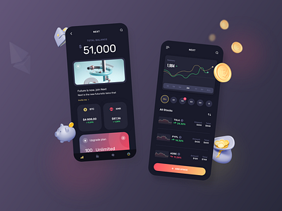 Stock and Crypto Trading App - Dark Mode app bitcoin chart crypto cryptocurrency dark finance ios market mobile stock ui ux wallet