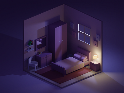 Bedroom - Night Version blender blender3d cycles cyclesrender design furniture illustration room