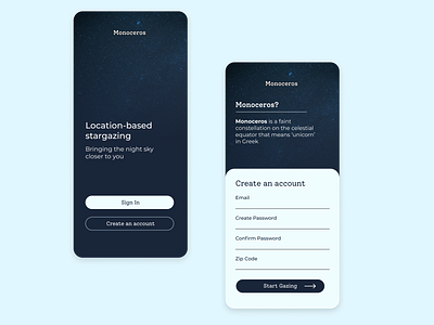 Daily UI Splash + Sign up Screens dailyui design figma mobile mobile ui sign up splash screen stargazing ui